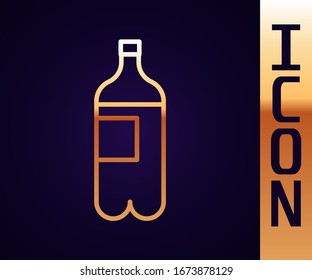Gold line Bottle of water icon isolated on black background. Soda aqua drink sign.  Vector Illustration