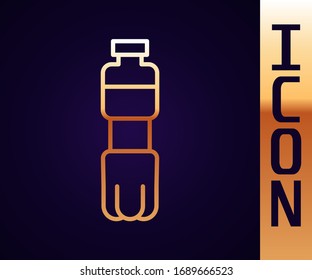 Gold line Bottle of water icon isolated on black background. Soda aqua drink sign.  Vector Illustration