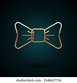Gold line Bow tie icon isolated on dark blue background.  Vector Illustration