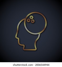 Gold line Bowling ball icon isolated on black background. Sport equipment.  Vector