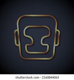 Gold line Boxing helmet icon isolated on black background.  Vector