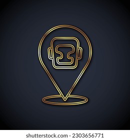 Gold line Boxing helmet icon isolated on black background.  Vector