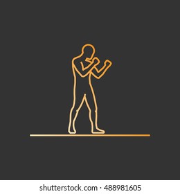 Gold line boxing icon. Vector silhouette of boxer.