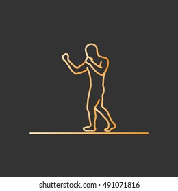 Gold line boxing icon. Vector silhouette of boxer.