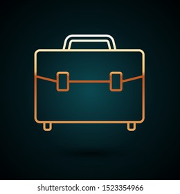 Gold line Briefcase icon isolated on dark blue background. Business case sign. Business portfolio.  Vector Illustration