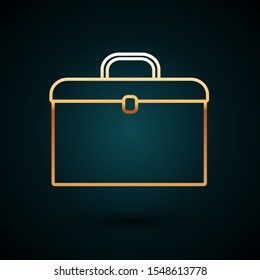 Gold line Briefcase icon isolated on dark blue background. Business case sign. Business portfolio.  Vector Illustration