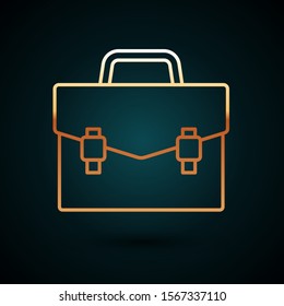 Gold line Briefcase icon isolated on dark blue background. Business case sign. Business portfolio.  Vector Illustration