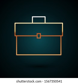 Gold line Briefcase icon isolated on dark blue background. Business case sign. Business portfolio.  Vector Illustration