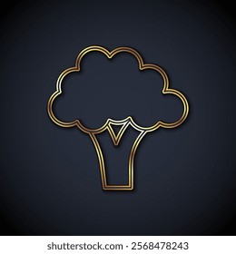 Gold line Broccoli icon isolated on black background.  Vector