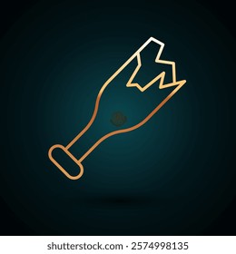 Gold line Broken bottle as weapon icon isolated on dark blue background.  Vector