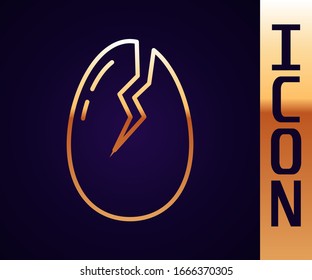 Gold line Broken egg icon isolated on black background. Happy Easter.  Vector Illustration