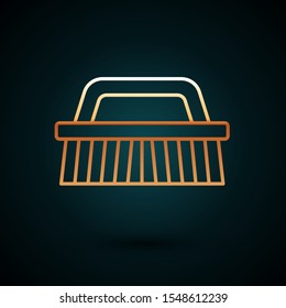 Gold line Brush for cleaning icon isolated on dark blue background.  Vector Illustration
