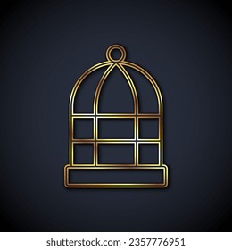 Gold line Cage for birds icon isolated on black background.  Vector