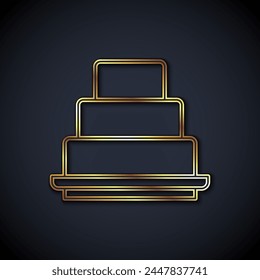 Gold line Cake icon isolated on black background. Happy Birthday.  Vector