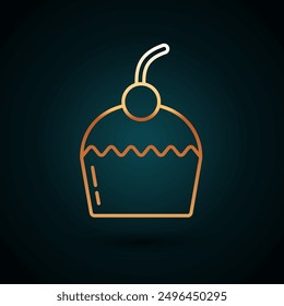 Gold line Cake icon isolated on dark blue background. Happy Birthday.  Vector