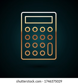 Gold line Calculator icon isolated on dark blue background. Accounting symbol. Business calculations mathematics education and finance.  Vector