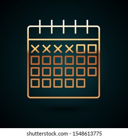 Gold line Calendar icon isolated on dark blue background.  Vector Illustration