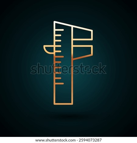 Gold line Calliper or caliper and scale icon isolated on dark blue background. Precision measuring tools.  Vector