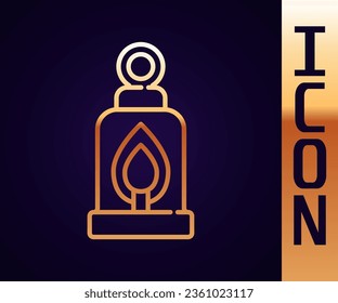 Gold line Camping lantern icon isolated on black background. Happy Halloween party.  Vector