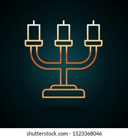 Gold line Candlestick icon isolated on dark blue background.  Vector Illustration