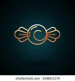 Gold line Candy icon isolated on dark blue background. Happy Halloween party.  Vector Illustration