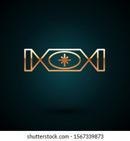 Gold line Candy icon isolated on dark blue background. Merry Christmas and Happy New Year.  Vector Illustration