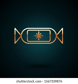 Gold line Candy icon isolated on dark blue background. Merry Christmas and Happy New Year.  Vector Illustration