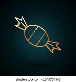 Gold line Candy icon isolated on dark blue background.  Vector Illustration