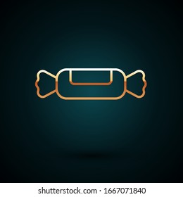 Icono de la línea dorada Candy aislado en fondo azul oscuro. Ilustración vectorial