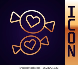 Gold line Candy icon isolated on black background.  Vector