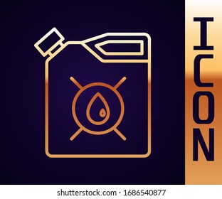 Gold line Canister for motor machine oil icon isolated on black background. Oil gallon. Oil change service and repair. Engine oil sign.  Vector Illustration