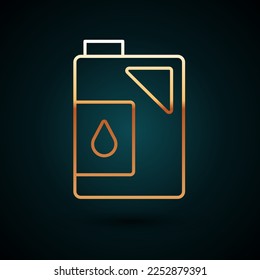 Gold line Canister for motor machine oil icon isolated on dark blue background. Oil gallon. Oil change service and repair. Engine oil sign.  Vector