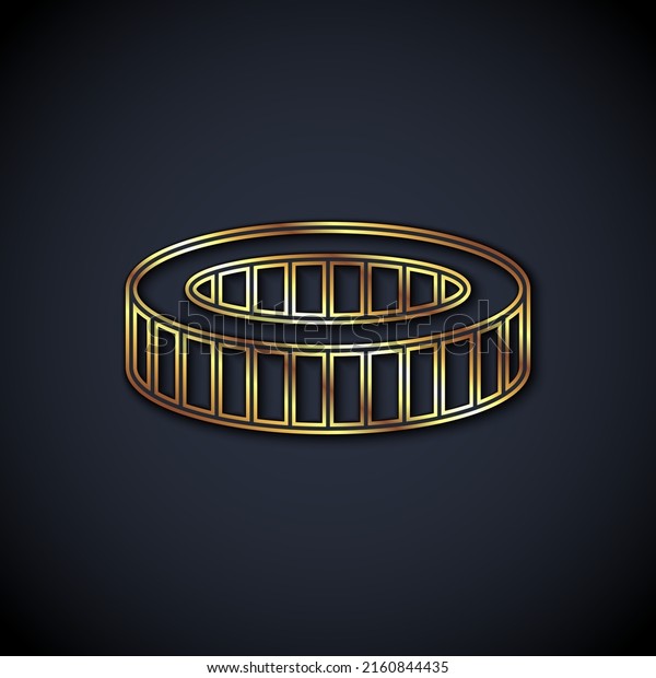 Gold line Car air filter\
icon isolated on black background. Automobile repair service\
symbol.  Vector