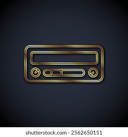 Gold line Car audio icon isolated on black background. Fm radio car audio icon.  Vector