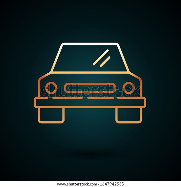 Gold line Car icon isolated on dark blue\
background. Front view.  Vector\
Illustration