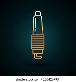 Gold line Car spark plug icon isolated on dark blue background. Car electric candle.  Vector Illustration
