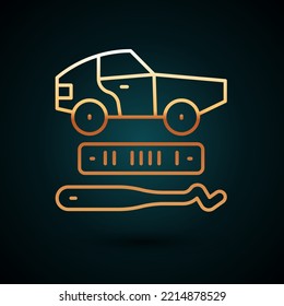 Gold Line Car Theft Icon Isolated On Dark Blue Background.  Vector