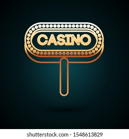 Gold line Casino signboard icon isolated on dark blue background.  Vector Illustration