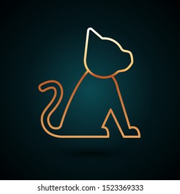 Gold line Cat icon isolated on dark blue background.  Vector Illustration
