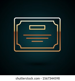 Gold line Certificate template icon isolated on dark blue background. Achievement, award, degree, grant, diploma. Business success certificate.  Vector Illustration