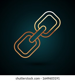 Icono de enlace de la cadena dorada aislado en fondo azul oscuro. Vincular único. Símbolo de cadena de hipervínculo.  Ilustración vectorial