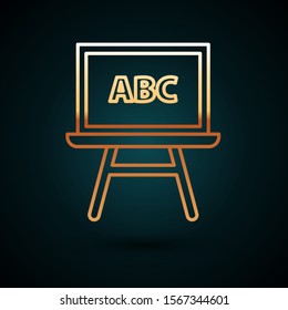 Gold line Chalkboard icon isolated on dark blue background. School Blackboard sign.  Vector Illustration