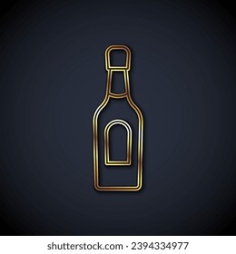 Gold line Champagne bottle icon isolated on black background.  Vector