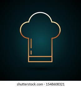 Gold line Chef hat icon isolated on dark blue background. Cooking symbol. Cooks hat.  Vector Illustration