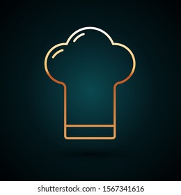 Gold line Chef hat icon isolated on dark blue background. Cooking symbol. Cooks hat.  Vector Illustration