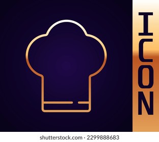 Gold line Chef hat icon isolated on black background. Cooking symbol. Cooks hat.  Vector