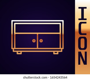 Gold line Chest of drawers icon isolated on black background.  Vector Illustration