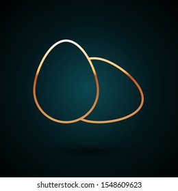 Gold line Chicken egg icon isolated on dark blue background.  Vector Illustration