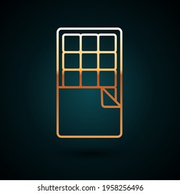 Gold line Chocolate bar icon isolated on dark blue background.  Vector