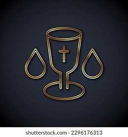 Gold line Christian chalice icon isolated on black background. Christianity icon. Happy Easter.  Vector